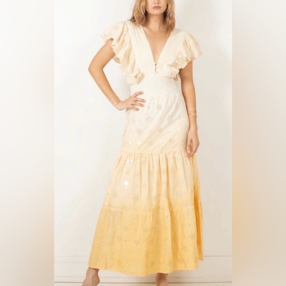 Jen's Pirate Booty Dresses & Skirts - Jen's Pirate Booty Yellow Ombré Maxi Dress Star Sign Embellished Ruffle Sleeve